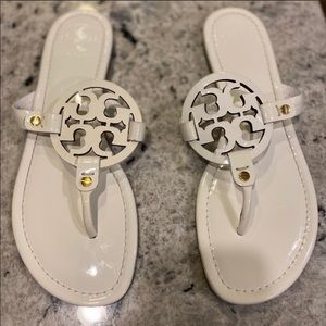Tory Burch White Patent Leather Miller Sandals